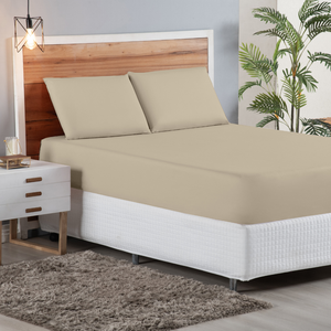 Lençol com Elástico Mias Fronha Jogo de Cama Solteiro.:bege