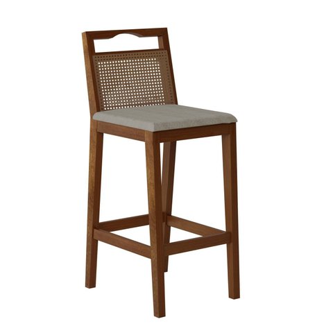 Banqueta para Cozinha Madeira Maciça Rattan Vittoria Bege/Pinhão