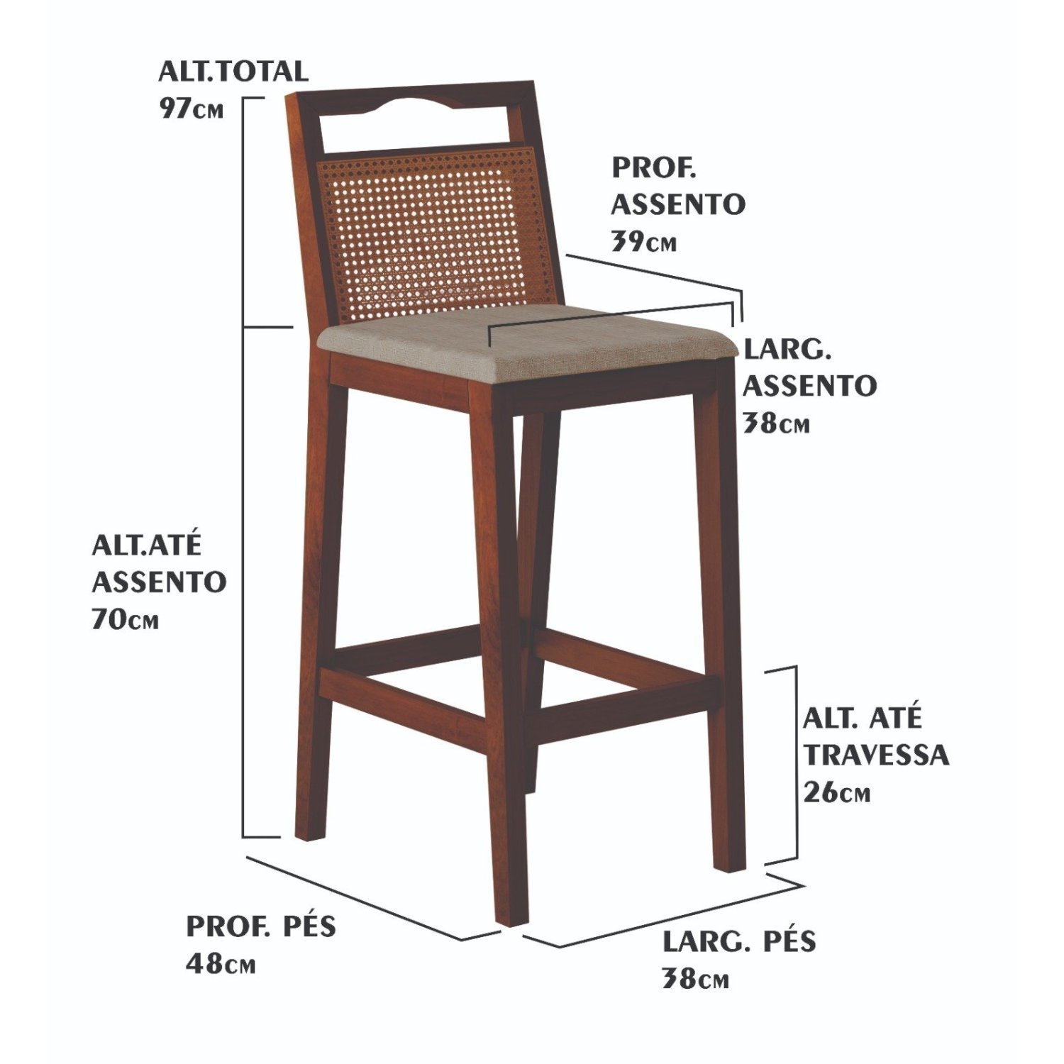 Banqueta para Cozinha Madeira Maciça Rattan Vittoria - 3