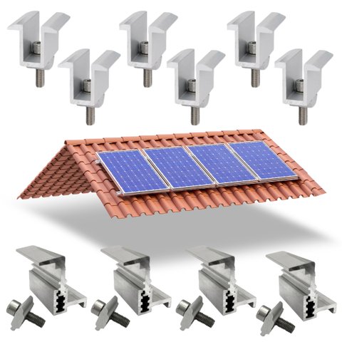 Kit Fixador Grampo Final e Intermediário Linha C para 04 Placas Painel Solar Alumínio e Inox | Perfi