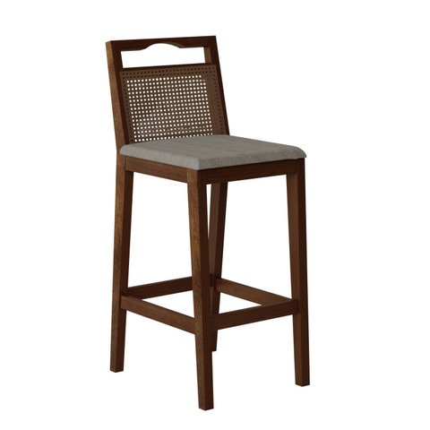 Banqueta para Cozinha Madeira Maciça Rattan Vittoria Bege Capuccino