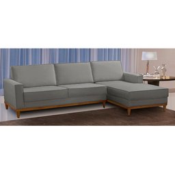 Sofá 3 Lugares 2,10m Living com Chaise Lavinia Linho Cinza Adonai Estofados - 1