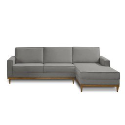 Sofá 3 Lugares 2,10m Living com Chaise Lavinia Linho Cinza Adonai Estofados - 3