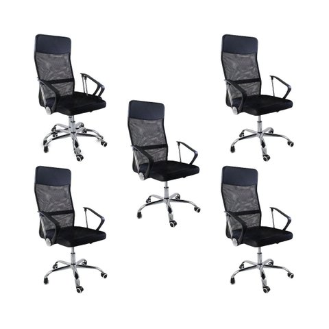 Kit 5 Cadeiras de Escritorio Nagano Tela Mesh Ergonômica - Preto