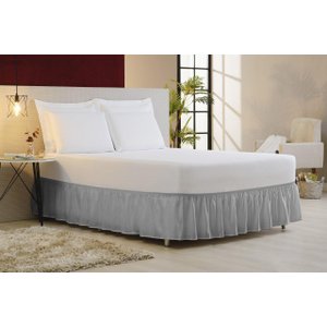 Saia para Cama Box Queen Size Elástico Ajustável - Cinza
