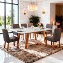 Ver imagem 1 de Sala de Jantar 180x90 Mavie Mdf/vidro 6 Cad Eva Linho Chumbo