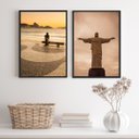 Ver imagem 2 de Kit 2 Quadros Rio de Janeiro Cristo Copacabana- Sépia 24x18cm - com Vidro:madeira Preta