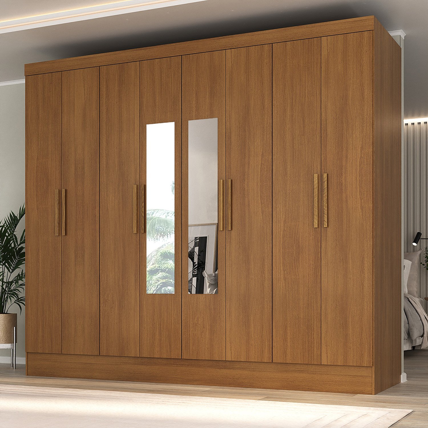 Guarda-roupa Casal 100% MDF com Espelho 8 Portas 4 Gavetas Jatobá