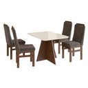 Ver imagem 2 de Conjunto Sala de Jantar Mesa 90x120cm T Vidro com 4 Cadeiras Madeira Maciça Marrom/Tabaco/Off White
