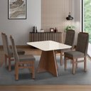 Ver imagem 1 de Conjunto Sala de Jantar Mesa 90x120cm T Vidro com 4 Cadeiras Madeira Maciça Marrom/Tabaco/Off White