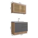 Ver imagem 4 de Cozinha Compacta Modulada 2 Peças 3 Portas com Vidro Reflecta Viena Cinza/Freijó/Grafite