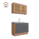 Ver imagem 3 de Cozinha Compacta Modulada 2 Peças 3 Portas com Vidro Reflecta Viena Cinza/Freijó/Grafite