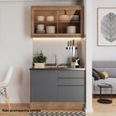 Ver imagem 1 de Cozinha Compacta Modulada 2 Peças 3 Portas com Vidro Reflecta Viena Cinza/Freijó/Grafite