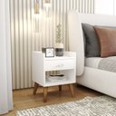 Ver imagem 1 de Mesa de Cabeceira Retrô Pés Palito em Madeira Maciça 1 Gaveta e Prateleira