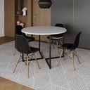 Ver imagem 1 de Mesa Jantar Industrial Redonda 110Cm Branca Base V Ferro Preto C/4 Cadeiras Preta Base Madei Branco