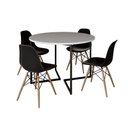 Ver imagem 6 de Mesa Jantar Industrial Redonda 110Cm Branca Base V Ferro Preto C/4 Cadeiras Preta Base Madei Branco