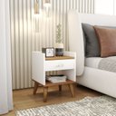 Ver imagem 1 de Mesa de Cabeceira Retrô Pés Palito em Madeira Maciça 1 Gaveta e Prateleira