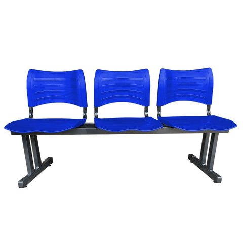 Longarina 3 Assentos Iso Secretaria Coluna Dupla para Recepção Auditório e Clinicas Coloridas:azul