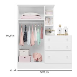 Quarto de Bebê Doce Sonho com Roupeiro e Berço Qmovi Branco - 3
