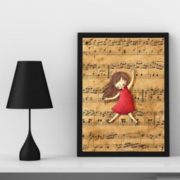 Quadro Infantil Música Menina com Partitura 24x18cm - com Vidro:madeira Preta - 1 Quadro Infantil Música Menina com Partitura 24x18cm - com Vidro:madeira Preta - 1