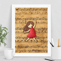 Quadro Infantil Música Menina com Partitura 24x18cm - com Vidro:madeira Preta - 2 Quadro Infantil Música Menina com Partitura 24x18cm - com Vidro:madeira Preta - 2