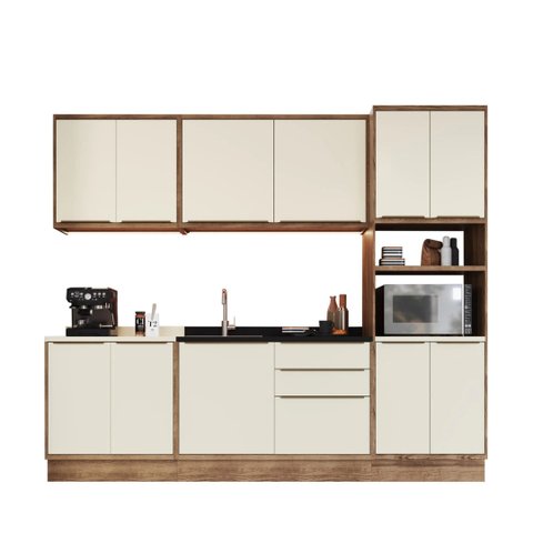 Cozinha Completa Modulada 5 Peças 11 Portas Viena Branco/Freijó/Cinza Argila