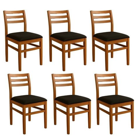 Kit 6 Cadeiras para Sala de Jantar em Madeira Maciça Diamante Mel