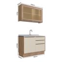 Ver imagem 3 de Cozinha Compacta Modulada 2 Peças 3 Portas com Vidro Reflecta Viena Branco/Freijó/Cinza Argila