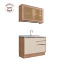 Ver imagem 2 de Cozinha Compacta Modulada 2 Peças 3 Portas com Vidro Reflecta Viena Branco/Freijó/Cinza Argila