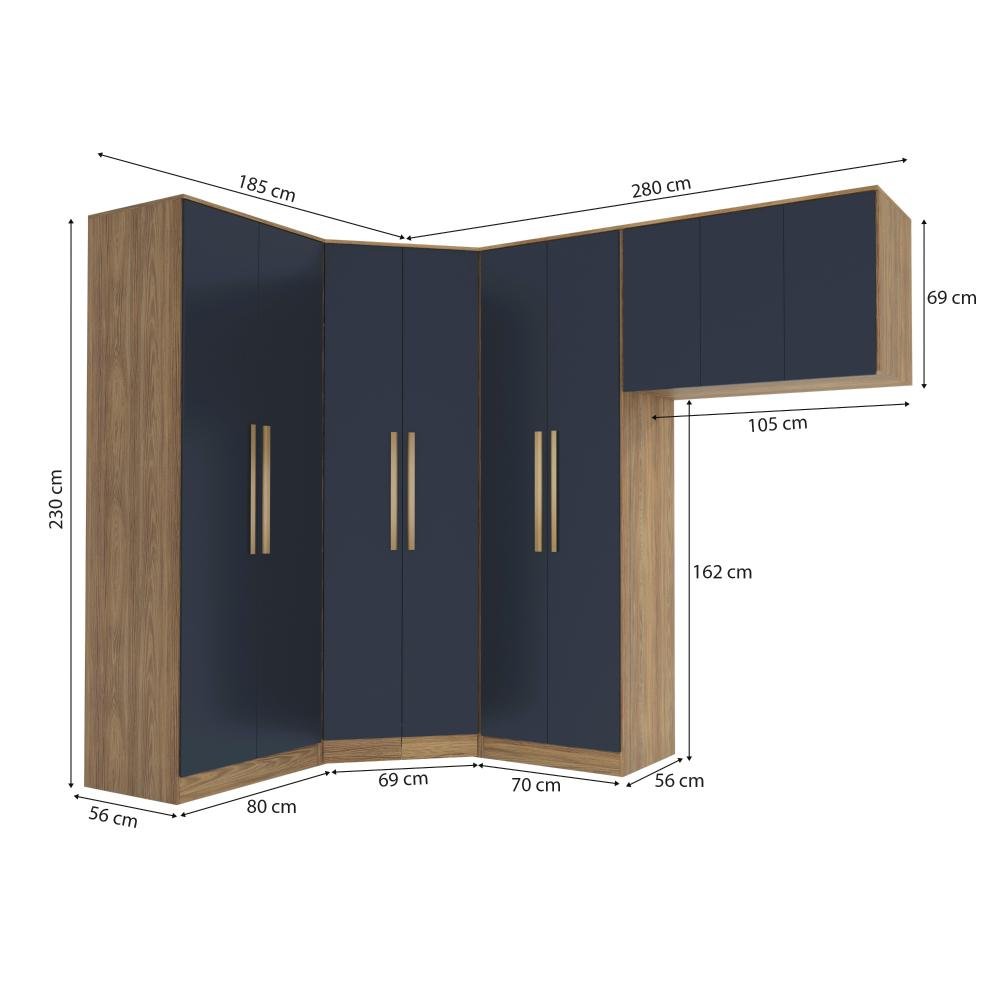 Quarto Modular Kappesberg Adapt Nogueira/azul Profundo 4 Peças - 4