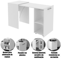 Escrivaninha Retrátil para Escritório Multiuso Articulável Amêndoa - 6