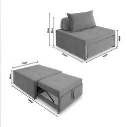 4 em 1 Poltrona, Puff, Chaise e Cama Ares Cinza Estofama - 6