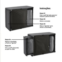 4 em 1 Poltrona, Puff, Chaise e Cama Ares Cinza Estofama - 7