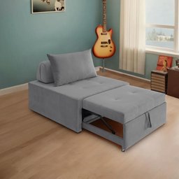 4 em 1 Poltrona, Puff, Chaise e Cama Ares Cinza Estofama - 5