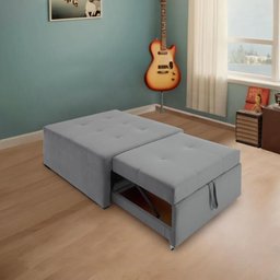 4 em 1 Poltrona, Puff, Chaise e Cama Ares Cinza Estofama - 2