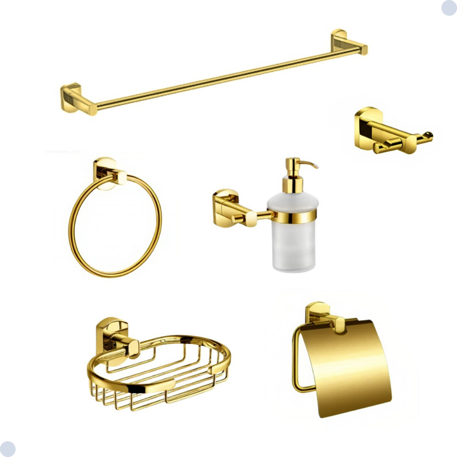 Kit Acessórios para Banheiro Redondo Dourado Gold 6 Peças