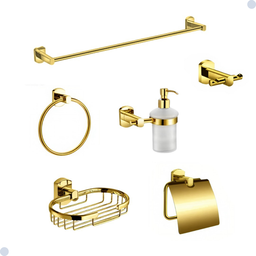 Kit Acessórios para Banheiro Redondo Dourado Gold 6 Peças - 1