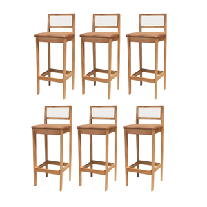 Kit 4 Banqueta Alta de Madeira com Assento Estofado Corino e Encosto em Palhinha Bruna: Mel e Sintet