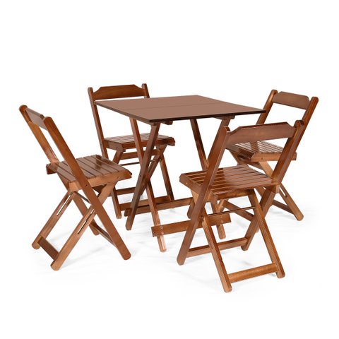 Jogos Conjuntos Mesa Bar Dobrável Madeira 70 X 70 com 4 Cad. Imbuia - Móveis Britz