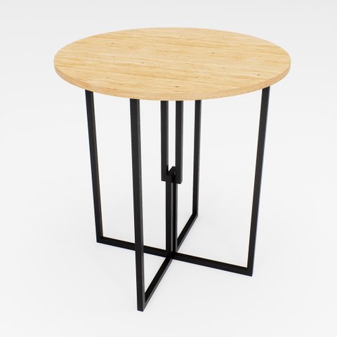 Mesa Redonda Industrial 80cm Preto Tampo Madeira Pinus
