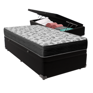 Cama Box Baú Solteiro Preto e Colchão Misto Iso 100 Espuma Ortobom
