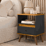 Kit 2 Mesas de Cabeceira Quarto Apoio Lateral Cama Box Casal Estilo Retrô Ted 1 Gaveta - Preto - 8