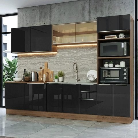 Armário de Cozinha Completa 310 Cm Rustic/preto Lux Madesa 04