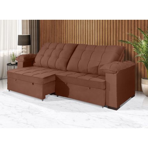 Sofá Retrátil e Reclinável 2,30m Canadá Estilo Estofados - Suede Veludo Cor "terracota"