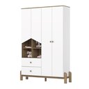 Ver imagem 3 de Guarda Roupa 4 Portas 2 Gavetas com Nichos Decorativos e Puxadores em Madeira Branco/Jequitibá HP Ternura
