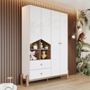 Ver imagem 1 de Guarda Roupa 4 Portas 2 Gavetas com Nichos Decorativos e Puxadores em Madeira Branco/Jequitibá HP Ternura