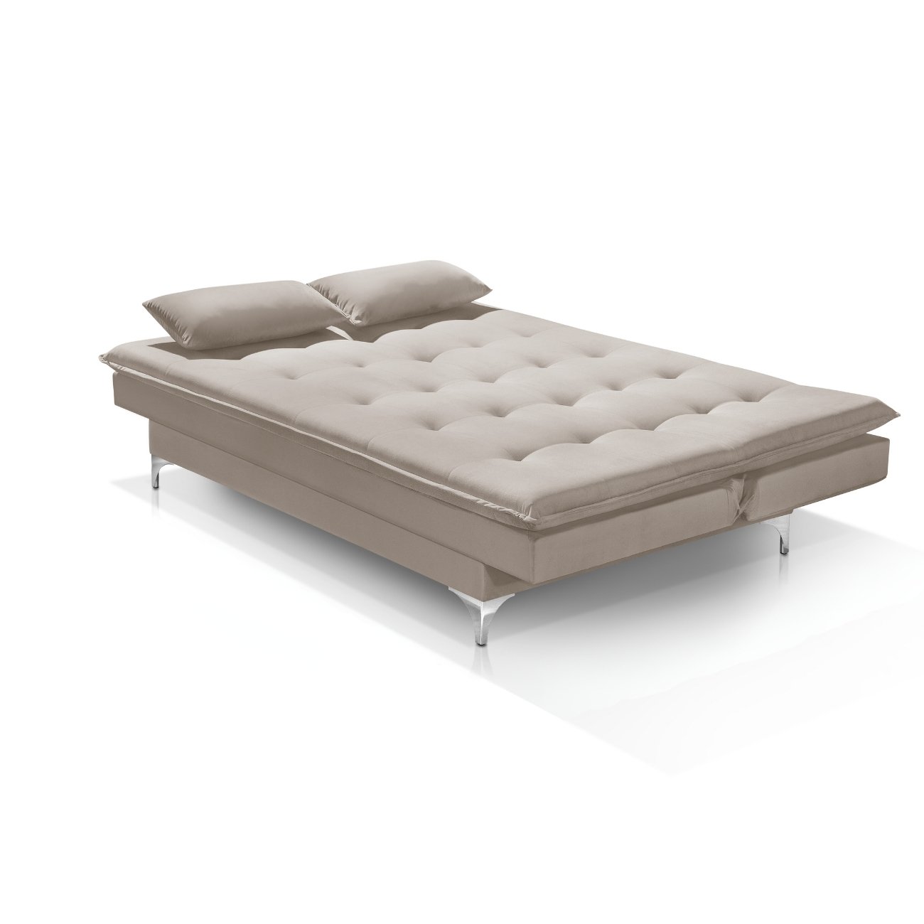 Sofá Cama Bangkok Alto Conforto Aveludado C/ Almofadas Brinde:bege