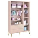 Ver imagem 5 de Dormitório Theo 3 Portas e Cômoda 3 Gavetas Rosa com Pés Madeira Natural - Reller Móveis Rosa