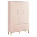 Ver imagem 6 de Dormitório Theo 3 Portas e Cômoda 3 Gavetas Rosa com Pés Madeira Natural - Reller Móveis Rosa