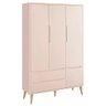 Dormitório Theo 3 Portas e Cômoda 3 Gavetas Rosa com Pés Madeira Natural - Reller Móveis Rosa - 6